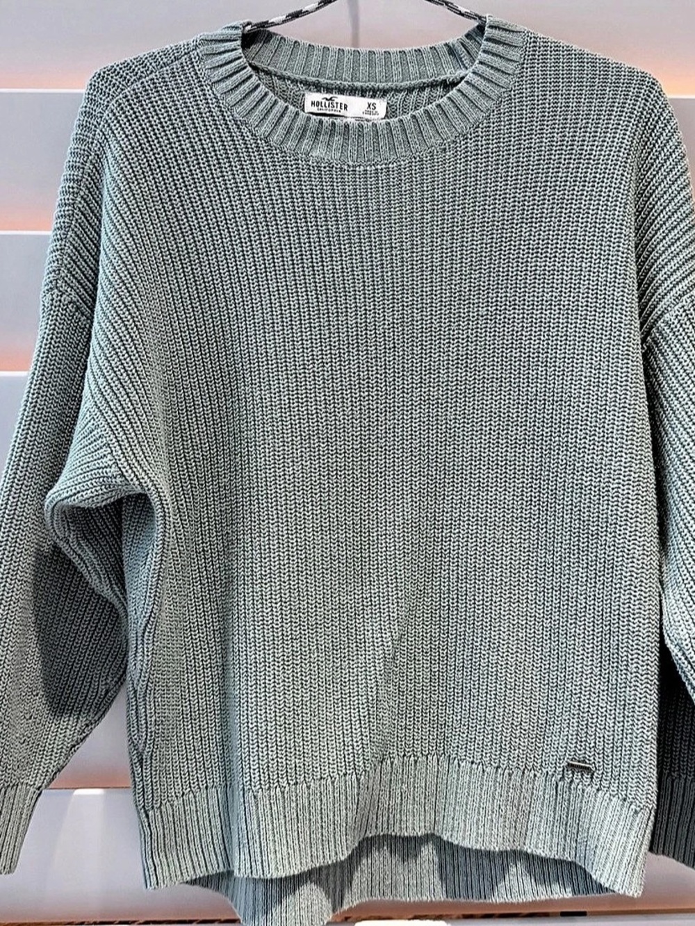 Hollister Chunky Knit Crewneck Pullover Sweater Green XS